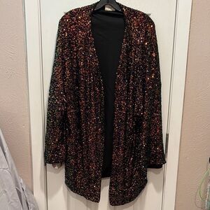 Elegant Sequin Cardigan - Black and Gold